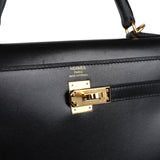 Pre-owned Hermes Kelly Sellier 25 Black Box Gold Hardware