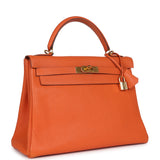 Vintage Hermes Kelly Retourne 32 Orange Togo Gold Hardware