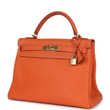 Vintage Hermes Kelly Retourne 32 Orange Togo Gold Hardware