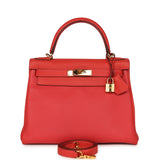 Pre-owned Hermes Kelly Retourne 28 Rouge Pivoine Togo Gold Hardware - Thumbnail View 1