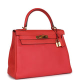 Pre-owned Hermes Kelly Retourne 28 Rouge Pivoine Togo Gold Hardware