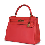 Pre-owned Hermes Kelly Retourne 28 Rouge Pivoine Togo Gold Hardware