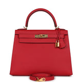 Hermes Kelly Sellier 28 Rouge Casaque Epsom Gold Hardware