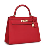 Hermes Kelly Sellier 28 Rouge Casaque Epsom Gold Hardware