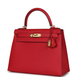 Hermes Kelly Sellier 28 Rouge Casaque Epsom Gold Hardware