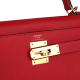 Hermes Kelly Sellier 28 Rouge Casaque Epsom Gold Hardware