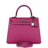 Hermes Kelly Sellier 25 Rose Pourpre Epsom Palladium Hardware