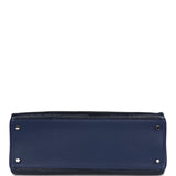 Pre-owned Hermes Kelly Retourne 35 Bleu Indigo Matte Alligator and Bleu Saphir Swift and Clemence Palladium Hardware