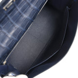 Pre-owned Hermes Kelly Retourne 35 Bleu Indigo Matte Alligator and Bleu Saphir Swift and Clemence Palladium Hardware