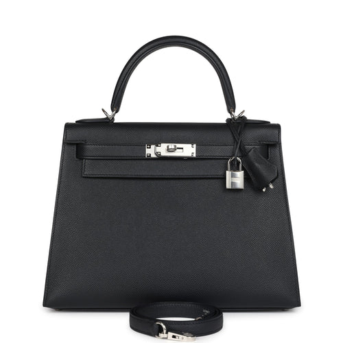 Hermes Kelly Sellier 28 Black Epsom Palladium Hardware