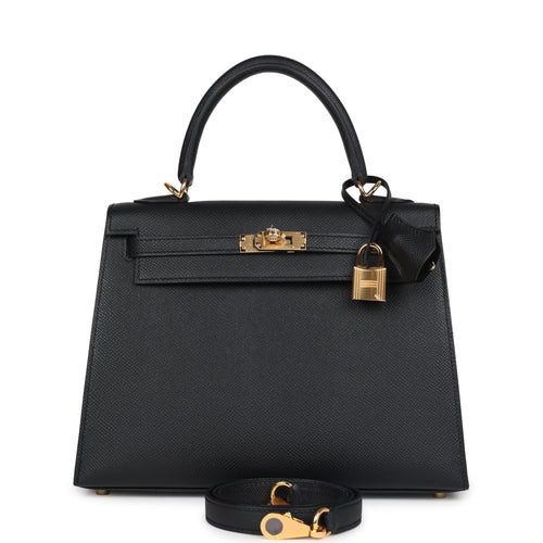 Hermes Kelly Sellier 25 Black Epsom Gold Hardware