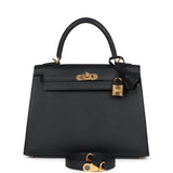 Hermes Kelly Sellier 25 Black Epsom Gold Hardware