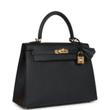 Hermes Kelly Sellier 25 Black Epsom Gold Hardware