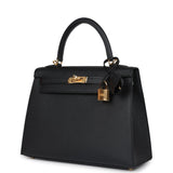 Hermes Kelly Sellier 25 Black Epsom Gold Hardware