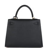 Hermes Kelly Sellier 25 Black Epsom Gold Hardware