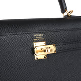 Hermes Kelly Sellier 25 Black Epsom Gold Hardware