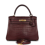 Hermes Kelly Retourne 28 Bordeaux Matte Alligator Gold Hardware