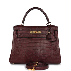 Hermes Kelly Retourne 28 Bordeaux Matte Alligator Gold Hardware