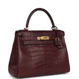 Hermes Kelly Retourne 28 Bordeaux Matte Alligator Gold Hardware