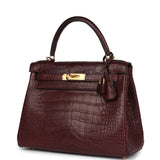 Hermes Kelly Retourne 28 Bordeaux Matte Alligator Gold Hardware