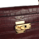 Hermes Kelly Retourne 28 Bordeaux Matte Alligator Gold Hardware