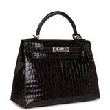 Pre-owned Hermes Kelly Sellier 28 Cocoan Shiny Niloticus Crocodile Palladium Hardware