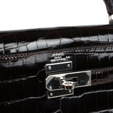 Pre-owned Hermes Kelly Sellier 28 Cocoan Shiny Niloticus Crocodile Palladium Hardware