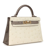 Hermes Special Order (HSS) Kelly Sellier 20 Beton and Gris Tourterelle Ostrich Permabrass Hardware