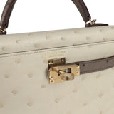 Hermes Special Order (HSS) Kelly Sellier 20 Beton and Gris Tourterelle Ostrich Permabrass Hardware