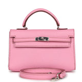 Pre-owned Hermes Micro Kelly 15 Bubblegum Epsom Palladium Hardware