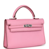 Pre-owned Hermes Micro Kelly 15 Bubblegum Epsom Palladium Hardware