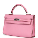 Pre-owned Hermes Micro Kelly 15 Bubblegum Epsom Palladium Hardware