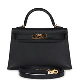 Pre-owned Hermes Kelly Sellier 20 Black Epsom Gold Hardware