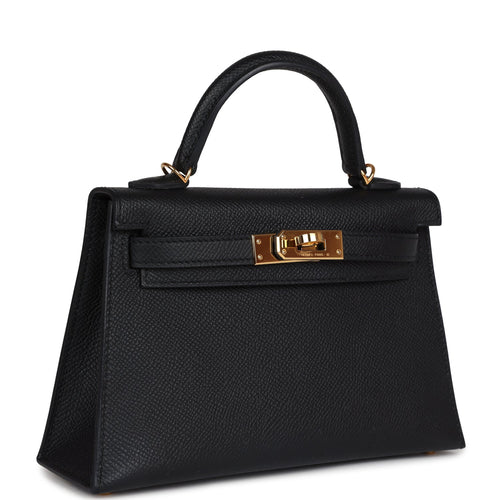 Pre-owned Hermes Kelly Sellier 20 Black Epsom Gold Hardware
