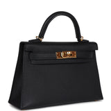 Pre-owned Hermes Kelly Sellier 20 Black Epsom Gold Hardware