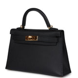 Pre-owned Hermes Kelly Sellier 20 Black Epsom Gold Hardware