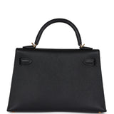 Pre-owned Hermes Kelly Sellier 20 Black Epsom Gold Hardware