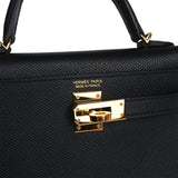 Pre-owned Hermes Kelly Sellier 20 Black Epsom Gold Hardware