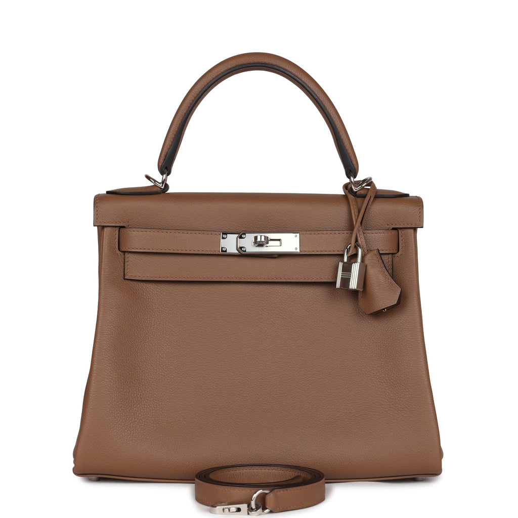 Hermes Kelly Retourne 28 Etoupe Clemence Gold Hardware Sale Luxury