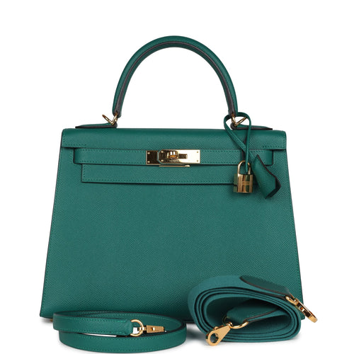 Pre-owned Hermes Kelly Sellier 28 Malachite Epsom Gold Hardware