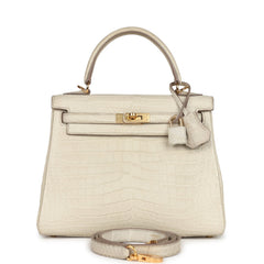 Pre-owned Hermes Kelly Retourne 25 Beton Matte Alligator Gold Hardware