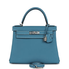 Hermes Kelly Retourne 28 Blue Jean Togo Palladium Hardware