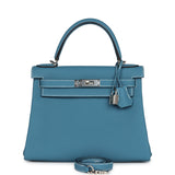 Hermes Kelly Retourne 28 Blue Jean Togo Palladium Hardware