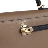 Hermes Special Order (HSS) Kelly Sellier 25 Black and Etoupe Chevre Mysore Permabrass Hardware