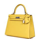 Pre-owned Hermes Kelly Sellier 25 Jaune De Naples Epsom Palladium Hardware