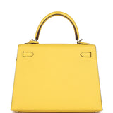 Pre-owned Hermes Kelly Sellier 25 Jaune De Naples Epsom Palladium Hardware