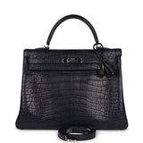 Payment 1 - Pre-owned Hermes Kelly Retourne 35 Bleu Indigo Matte Alligator Palladium Hardware