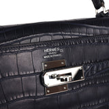 Pre-owned Hermes Kelly Retourne 35 Bleu Indigo Matte Alligator Palladium Hardware