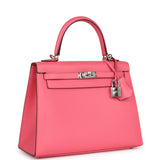 Pre-owned Hermes Kelly Sellier 25 Rose Azalee Epsom Palladium Hardware