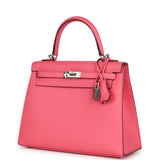 Pre-owned Hermes Kelly Sellier 25 Rose Azalee Epsom Palladium Hardware